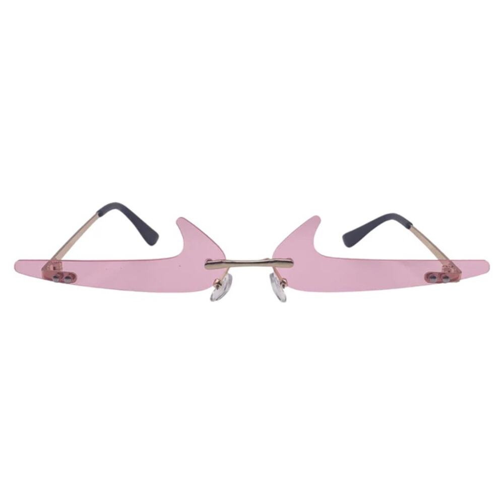 6170 | Pink Backward Checkmark Novelty Rimless Sunglasses